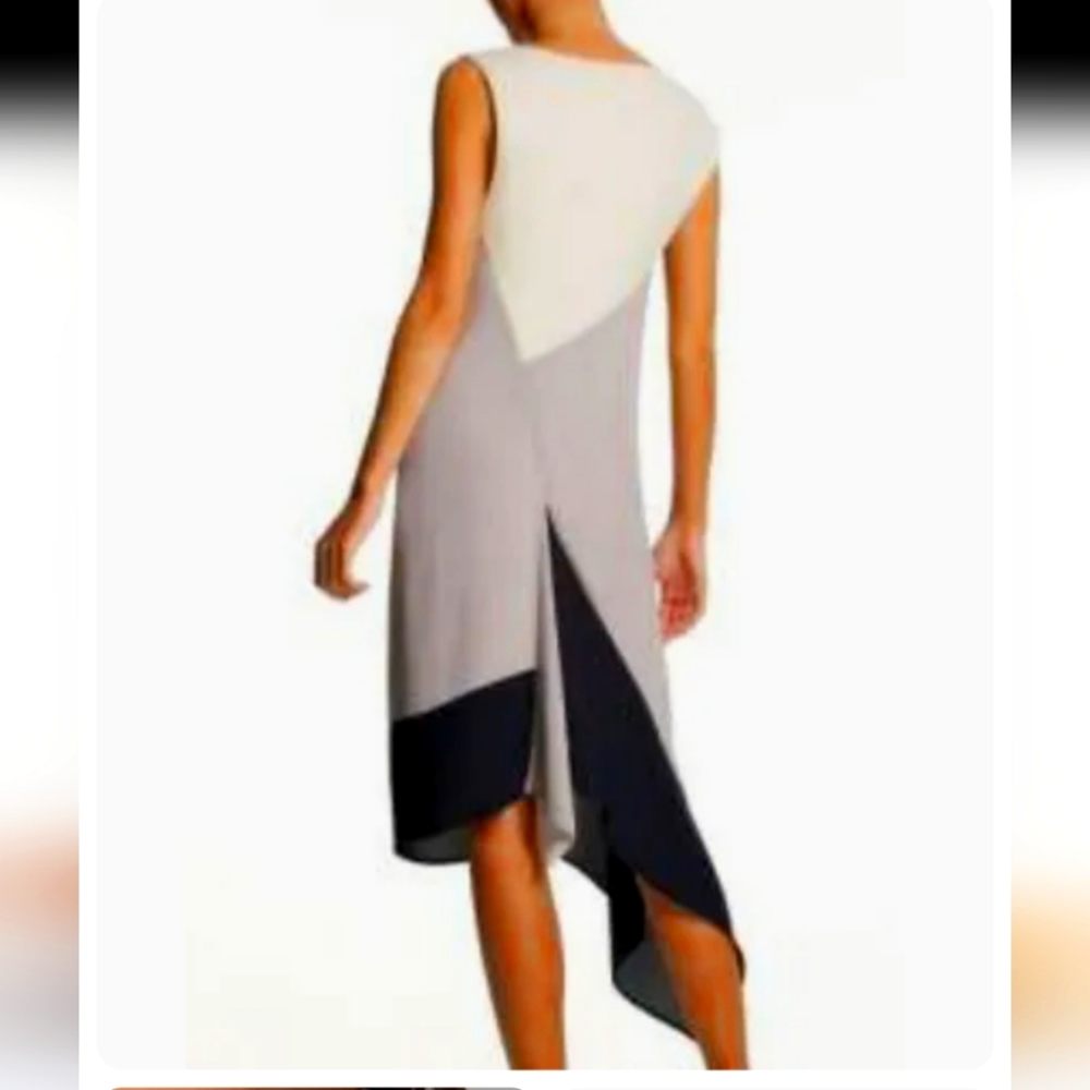 BCBG Maxazria runway color block asymmetrical dress. EUC. Size L.